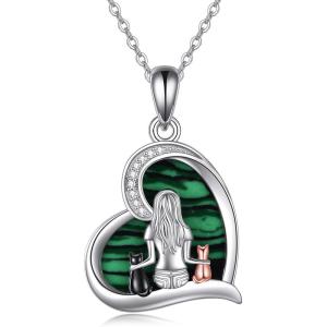 YFN Cat Necklace Sterling Silver Jewelry for Women Cat Jewelry Gifts(Silver-Cat Necklace with Malachite)
