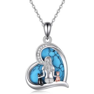 YFN Cat Necklace Sterling Silver Jewelry for Women Cat Jewelry Gifts(Silver-Cat Necklace with Turquoise)