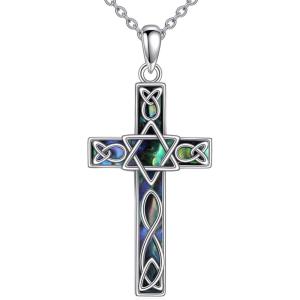 YFN Celtic Cross Necklace Sterling Silver Religious Cross Pendant Abalone Shell Cross Jewelry Christian Gift for Women Men(A. Star of David)