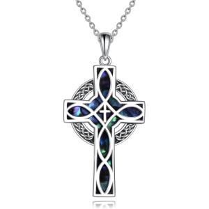 YFN Celtic Cross Necklace Sterling Silver Religious Cross Pendant Abalone Shell Cross Jewelry Christian Gift for Women Men(B. Celtic)