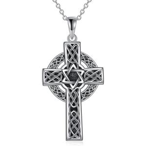 YFN Celtic Cross Necklace Sterling Silver Religious Cross Pendant Abalone Shell Cross Jewelry Christian Gift for Women Men(C. Star of David)