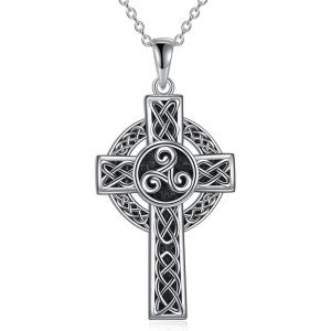 YFN Celtic Cross Necklace Sterling Silver Religious Cross Pendant Abalone Shell Cross Jewelry Christian Gift for Women Men(C. Triskele)