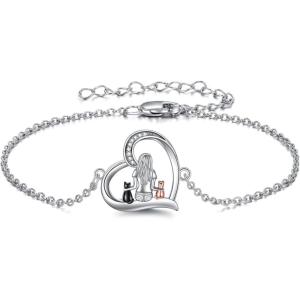 YFN Compass/Flower/Dog/Cat/Hummingbird/Cardinal/Tree of Life/Cat Animal Bracelets Sterling Silver Adjustable Bracelet Jewelry Gifts for Women 7+2″(Silver-Cat Bracelets for Women)