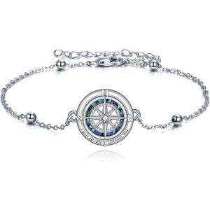 YFN Compass/Flower/Dog/Cat/Hummingbird/Cardinal/Tree of Life/Cat Animal Bracelets Sterling Silver Adjustable Bracelet Jewelry Gifts for Women 7+2″(Silver-Compass Bracelet for Women)