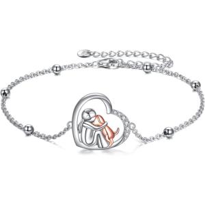 YFN Compass/Flower/Dog/Cat/Hummingbird/Cardinal/Tree of Life/Cat Animal Bracelets Sterling Silver Adjustable Bracelet Jewelry Gifts for Women 7+2″(Silver-Dog Bracelet)