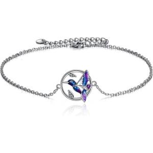 YFN Compass/Flower/Dog/Cat/Hummingbird/Cardinal/Tree of Life/Cat Animal Bracelets Sterling Silver Adjustable Bracelet Jewelry Gifts for Women 7+2″(Silver-Hummingbird Bracelet)