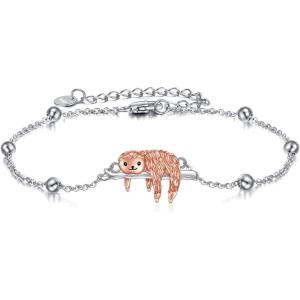 YFN Compass/Flower/Dog/Cat/Hummingbird/Cardinal/Tree of Life/Cat Animal Bracelets Sterling Silver Adjustable Bracelet Jewelry Gifts for Women 7+2″(Silver-Sloth Bracelet Jewelry)