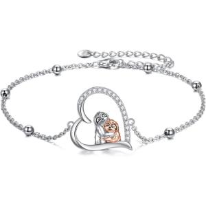 YFN Compass/Flower/Dog/Cat/Hummingbird/Cardinal/Tree of Life/Cat Animal Bracelets Sterling Silver Adjustable Bracelet Jewelry Gifts for Women 7+2″(Silver-Sloth Bracelet)