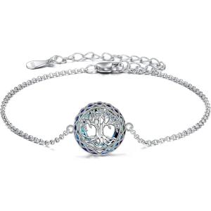 YFN Compass/Flower/Dog/Cat/Hummingbird/Cardinal/Tree of Life/Cat Animal Bracelets Sterling Silver Adjustable Bracelet Jewelry Gifts for Women 7+2″(Silver-Tree of Life Bracelet)