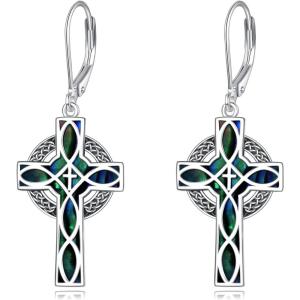 YFN Cross Earrings Sterling Silver Dangle Drop Leverback Cross Earrings Religion Jewelry Christians Gifts for Women Men(C-Celtic)