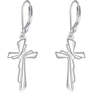 YFN Cross Earrings Sterling Silver Dangle Drop Leverback Cross Earrings Religion Jewelry Christians Gifts for Women Men(I-Priest Chasuble)