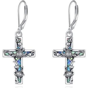 YFN Cross Earrings Sterling Silver Dangle Drop Leverback Cross Earrings Religion Jewelry Christians Gifts for Women Men(I-Tuetle)