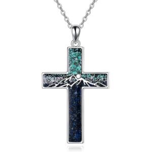 YFN Cross Necklace Sterling Silver Mountain and Ocean Pendant Religious Jewelry Gifts for Women Men(Mountain Cross)