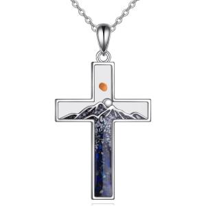 YFN Cross Necklace Sterling Silver Mountain and Ocean Pendant Religious Jewelry Gifts for Women Men(Mustard Seed Cross Mountain)