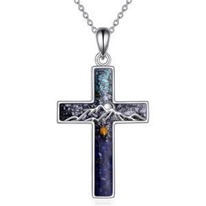YFN Cross Necklace Sterling Silver Mountain and Ocean Pendant Religious Jewelry Gifts for Women Men(Mustard Seed Mountain Cross)