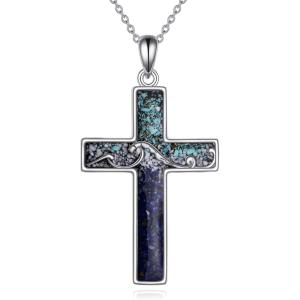 YFN Cross Necklace Sterling Silver Mountain and Ocean Pendant Religious Jewelry Gifts for Women Men(Ocean Cross)