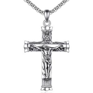 YFN Cross Necklace Sterling Silver Religious Cross Pendant Christians Jewelry Gifts for Women Men(Crucifix 03)