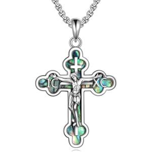 YFN Cross Necklace Sterling Silver Religious Cross Pendant Christians Jewelry Gifts for Women Men(Crucifix 04)