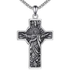 YFN Cross Necklace Sterling Silver Religious Cross Pendant Christians Jewelry Gifts for Women Men(Crucifix 05)