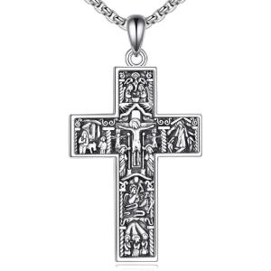 YFN Cross Necklace Sterling Silver Religious Cross Pendant Christians Jewelry Gifts for Women Men(Crucifix 06)