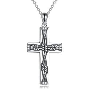YFN Cross Necklace Sterling Silver Religious Cross Pendant Christians Jewelry Gifts for Women Men(Twist Cross)
