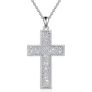 YFN Cross Necklace Sterling Silver Religious Cross Pendant Jewelry Christian Gifts for Women Men(A. Cubic Zirconia)