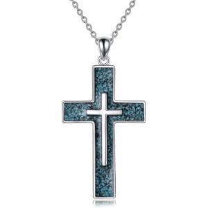 YFN Cross Necklace Sterling Silver Religious Cross Pendant Jewelry Christian Gifts for Women Men(A. Turquoise)