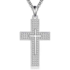 YFN Cross Necklace Sterling Silver Religious Cross Pendant Jewelry Christian Gifts for Women Men(A. White Cubic zirconia)