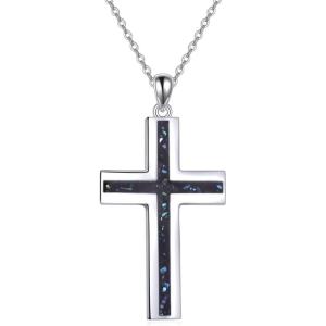 YFN Cross Necklace Sterling Silver Religious Cross Pendant Jewelry Christian Gifts for Women Men(B. Abalone Shell)