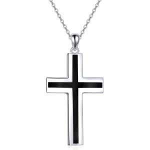 YFN Cross Necklace Sterling Silver Religious Cross Pendant Jewelry Christian Gifts for Women Men(B. Black Onyx)