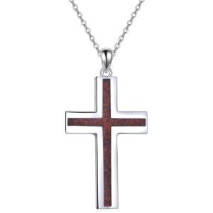 YFN Cross Necklace Sterling Silver Religious Cross Pendant Jewelry Christian Gifts for Women Men(B. Red Coral)
