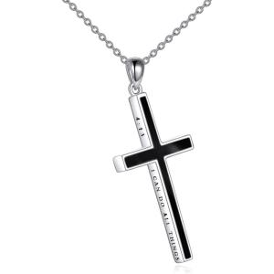 YFN Cross Necklace Sterling Silver Religious Cross Pendant Jewelry Christian Gifts for Women Men(C. Black Onyx Engraved)