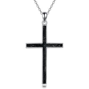 YFN Cross Necklace Sterling Silver Religious Cross Pendant Jewelry Christian Gifts for Women Men(C. Black Tourmaline)