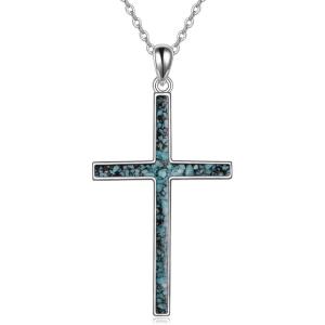 YFN Cross Necklace Sterling Silver Religious Cross Pendant Jewelry Christian Gifts for Women Men(C. Turquoise)