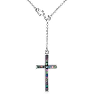 YFN Cross Necklace Sterling Silver Religious Cross Pendant Jewelry Christian Gifts for Women Men(D. Abalone Shell)