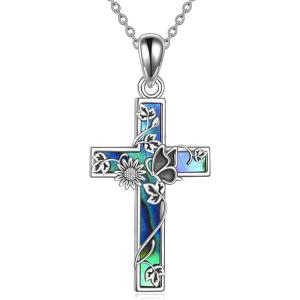 YFN Cross Necklace Sterling Silver Religious Cross Pendant Jewelry Christian Gifts for Women Men(F. Butterfly)
