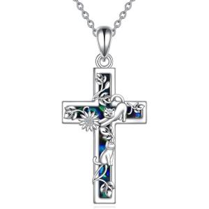 YFN Cross Necklace Sterling Silver Religious Cross Pendant Jewelry Christian Gifts for Women Men(F. Cat)