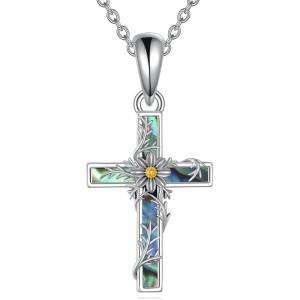 YFN Cross Necklace Sterling Silver Religious Cross Pendant Jewelry Christian Gifts for Women Men(F. Cosmos)