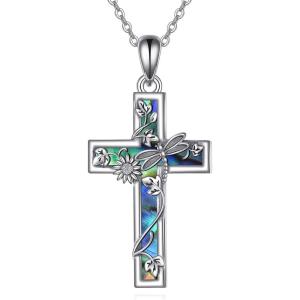 YFN Cross Necklace Sterling Silver Religious Cross Pendant Jewelry Christian Gifts for Women Men(F. Dragonfly)