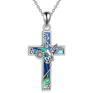 YFN Cross Necklace Sterling Silver Religious Cross Pendant Jewelry Christian Gifts for Women Men(F. Hummingbird)