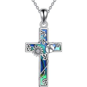 YFN Cross Necklace Sterling Silver Religious Cross Pendant Jewelry Christian Gifts for Women Men(F. Ladybug)