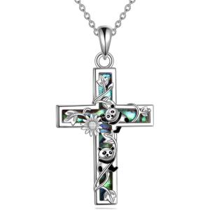 YFN Cross Necklace Sterling Silver Religious Cross Pendant Jewelry Christian Gifts for Women Men(F. Panda)