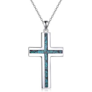 YFN Cross Necklace Sterling Silver Turquoise Cross Pendant Religious Jewelry Gifts for Women Men