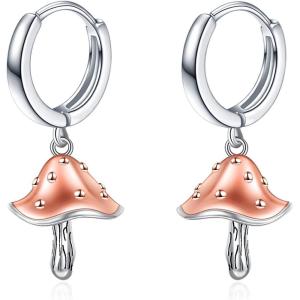 YFN Hoop Earrings with Cat Hummingbird Bird Horse Snake Mountain Dinosaur Earrings Sterling Silver for Sensitive Ears Cute Animal Hoops Gifts for Women(Silver-Mushroom Hoop Earrings)