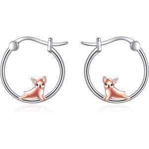 YFN Hoop Earrings with Cat Hummingbird Bird Horse Snake Mountain Dinosaur Earrings Sterling Silver for Sensitive Ears Cute Animal Hoops Gifts for Women(Silver-French bulldog Earring)