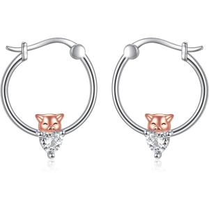 YFN Hoop Earrings with Cat Hummingbird Bird Horse Snake Mountain Dinosaur Earrings Sterling Silver for Sensitive Ears Cute Animal Hoops Gifts for Women(Silver-Pig Hoop Earrings)