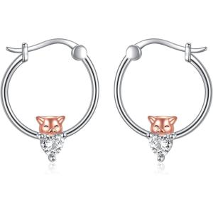 YFN Hoop Earrings with Cat Hummingbird Bird Horse Snake Mountain Dinosaur Earrings Sterling Silver for Sensitive Ears Cute Animal Hoops Gifts for Women(Silver-Pig Earring Gifts)