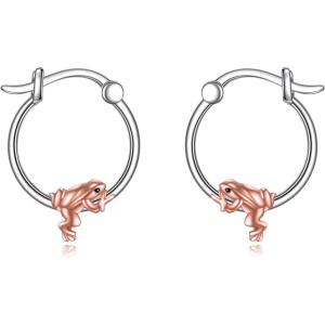 YFN Hoop Earrings with Cat Hummingbird Bird Horse Snake Mountain Dinosaur Earrings Sterling Silver for Sensitive Ears Cute Animal Hoops Gifts for Women(Silver-Frog Hoop Necklace)