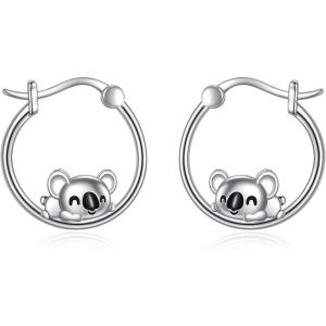 YFN Hoop Earrings with Cat Hummingbird Bird Horse Snake Mountain Dinosaur Earrings Sterling Silver for Sensitive Ears Cute Animal Hoops Gifts for Women(Silver-Koala Hoop Earrings)