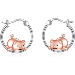 YFN Hoop Earrings with Cat Hummingbird Bird Horse Snake Mountain Dinosaur Earrings Sterling Silver for Sensitive Ears Cute Animal Hoops Gifts for Women(Pig Earrings Hoop)